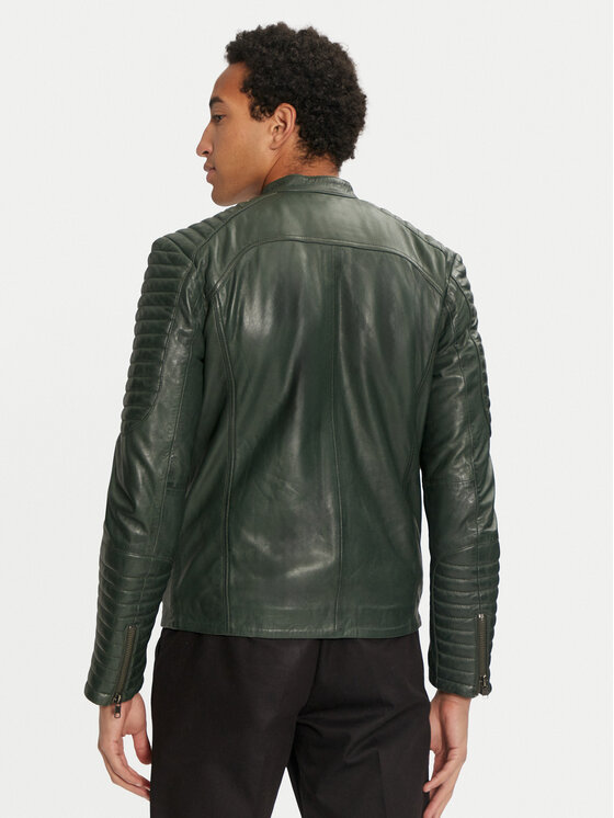 Serge Pariente Serge Pariente Giacca di pelle Leman 2 Verde Slim Fit