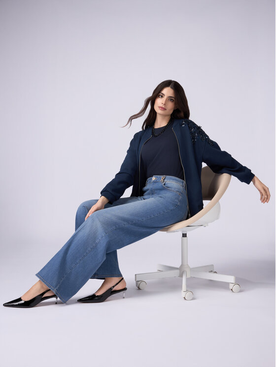 Oltre Oltre Jeansy P552R008406N004 Turkusowy Baggy Fit