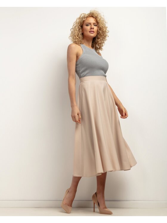 Tessita Tessita Spódnica midi SPÓDNICA_T440 _7_XL Beżowy Flared Fit