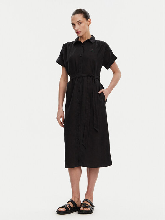 Tommy Hilfiger Tommy Hilfiger Rochie tip cămașă Ess WW0WW44653 Negru Regular Fit