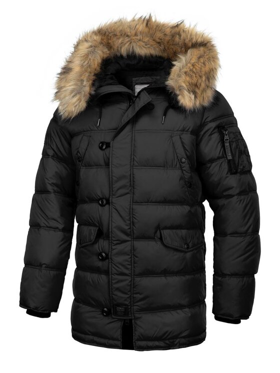 PITBULL PITBULL Kurtka zimowa Kurtka zimowa parka męska z kapturem Kingston XS Czarny Regular Fit