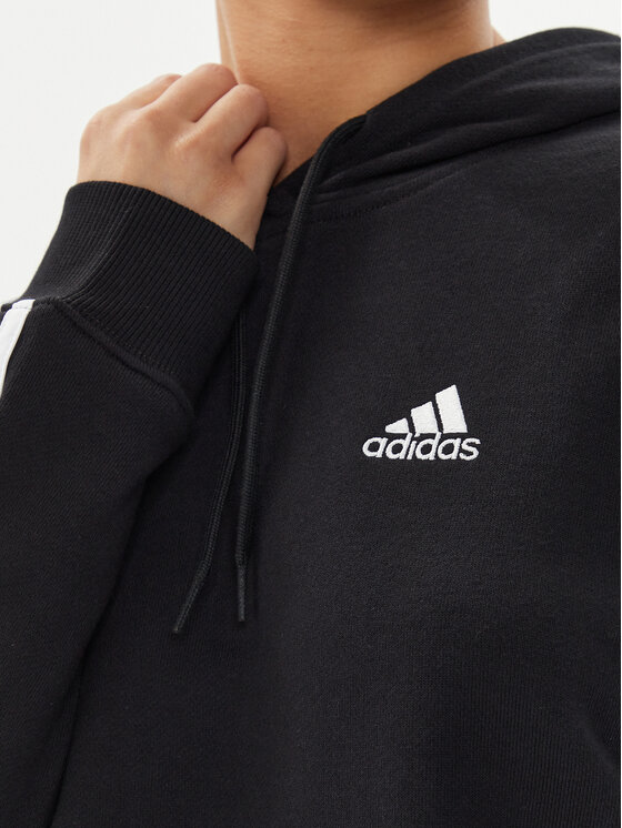 adidas adidas Bluza Essentials 3-Stripes French Terry Crop Hoodie IC8767 Czarny Regular Fit