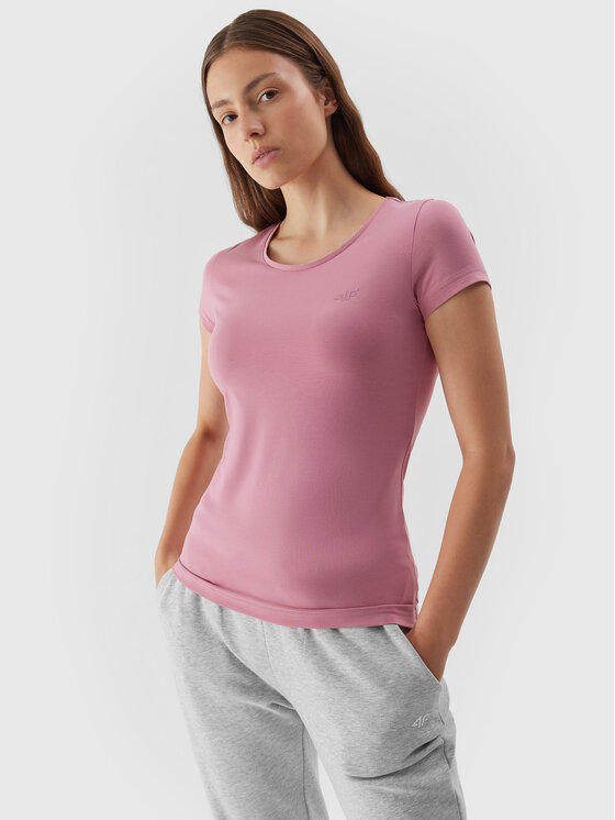 4F 4F T-Shirt 4FAW23TTSHF0906 Różowy Slim Fit