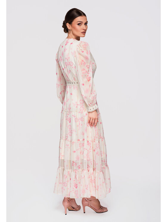 Ombre Ombre Sukienka wieczorowa LA-OM-DLR298 Kremowy Regular Fit