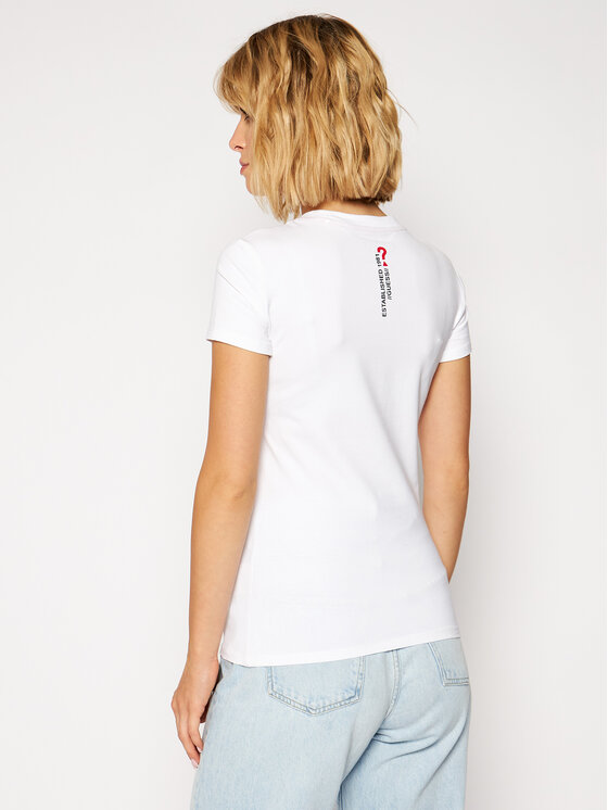 Guess Guess Tričko Mini Triangle Tee W0BI19 J1311 Biela Slim Fit