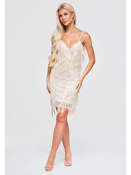 Ombre Ombre Sukienka wieczorowa LA-OM-DLR404 Kremowy Loose Fit