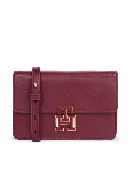 Geantă Tommy Hilfiger Pushlock Leather Small Crossover AW0AW15227 Roșu