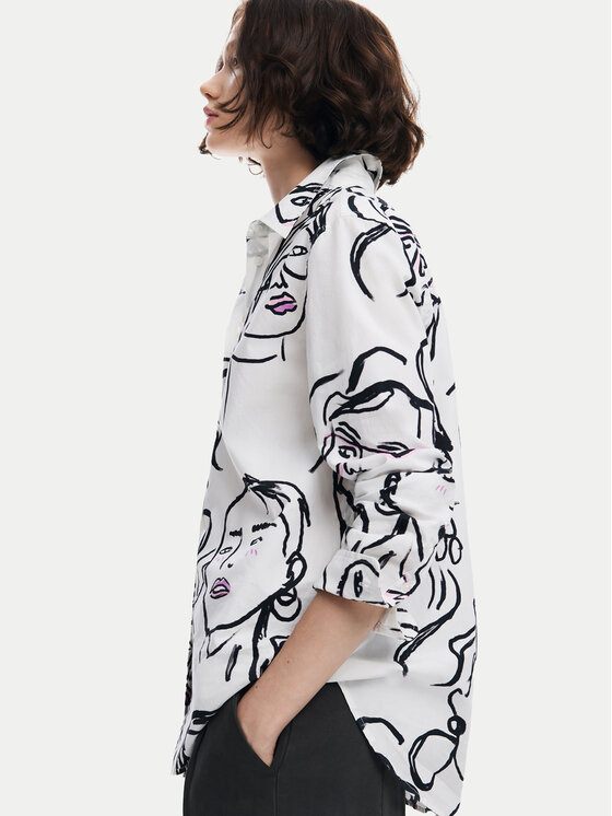 Desigual Desigual Cămașă Faces 24WWCW34 Alb Regular Fit