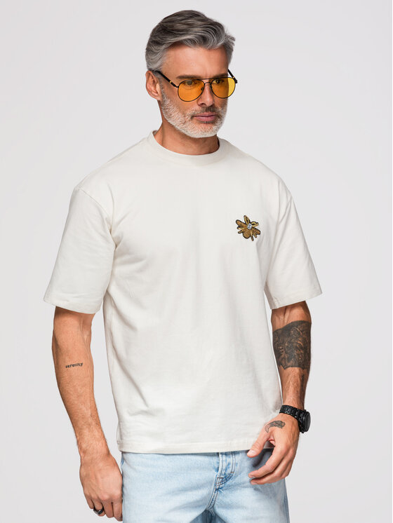 Ombre Ombre T-Shirt OM-TSCT-0275 Biały Loose Fit