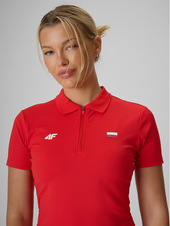 4F 4F Polo STREFA KIBICA Czerwony Slim Fit