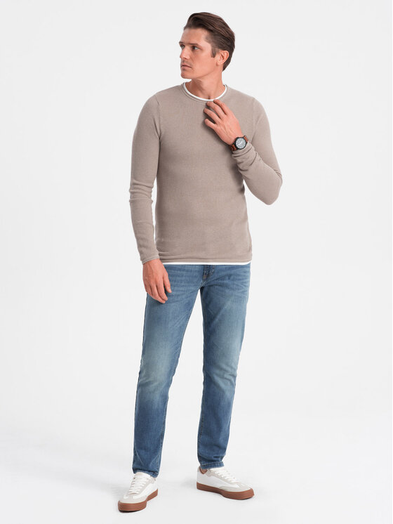 Ombre Ombre Sweter OM-SWSW-0103 Beżowy Classic Fit