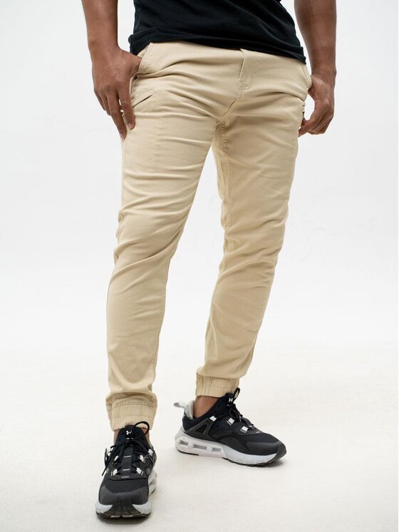 MyStars MyStars Spodnie materiałowe Joggery męskie 6 kieszeni klasyczne beż 129093 Brązowy Regular Fit