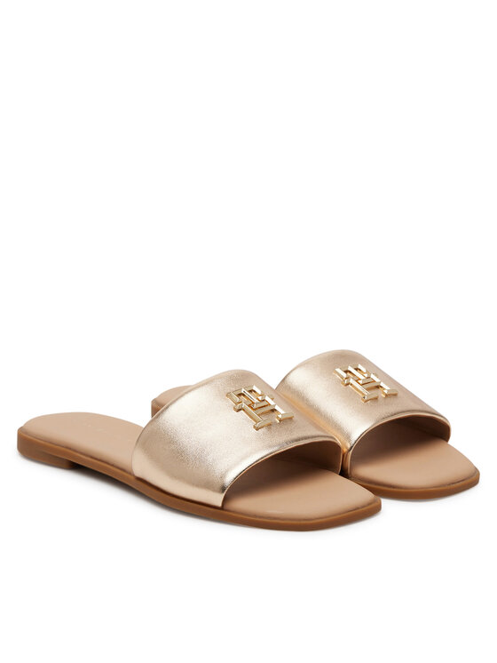 Tommy Hilfiger Tommy Hilfiger Natikače Th Logo Hw Metallic Leather Mule FW0FW08807 Zlatna