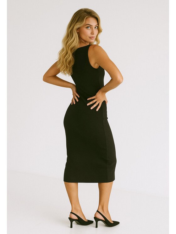 Nudyess Nudyess Letné šaty Louisiana midi z prążka Čierna Fitted Fit