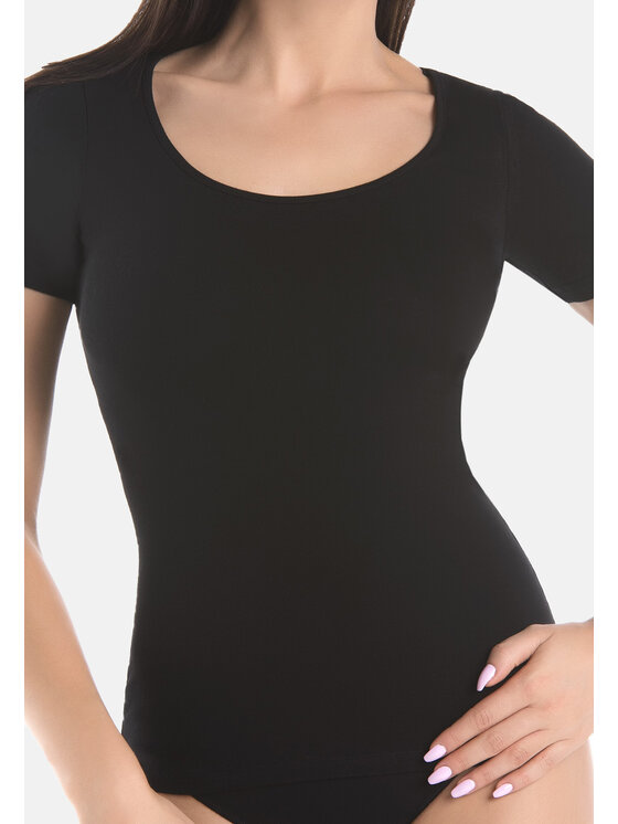 Teyli Teyli T-Shirt damski bawełniany Solky Czarny Standard Fit