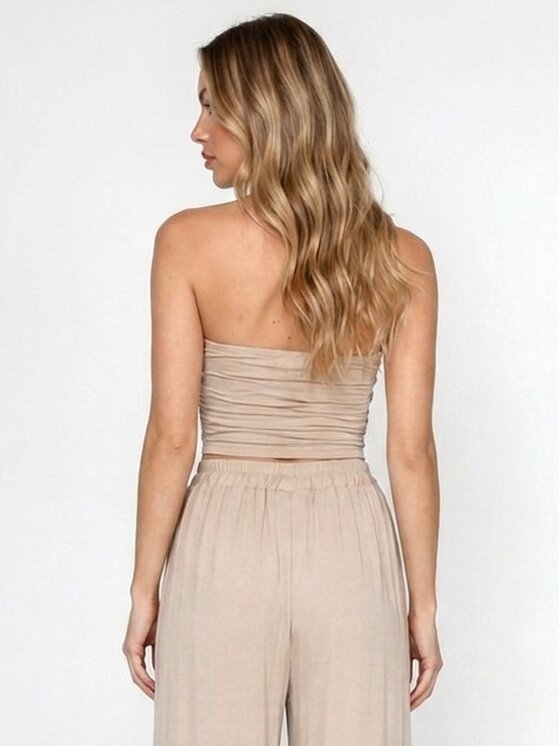 MissDenim MissDenim Top bez ramiączek Groset Beżowy Regular Fit