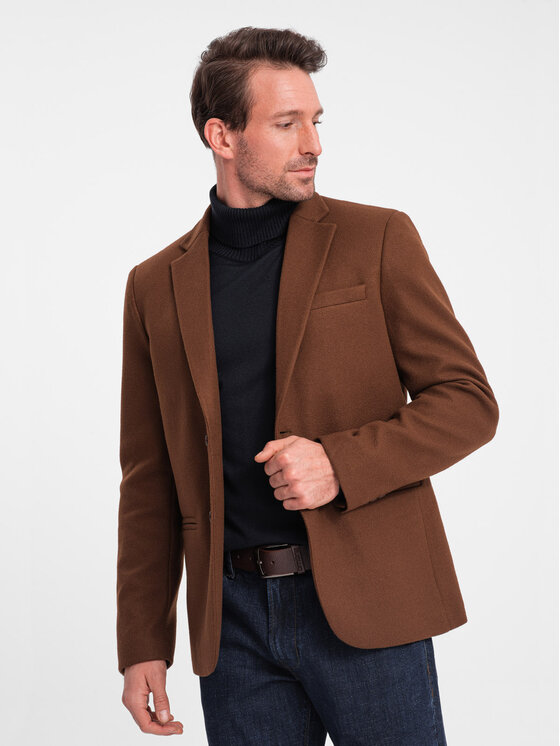 Ombre Ombre Marynarka OM-BLZB-0118 Brązowy Regular Fit