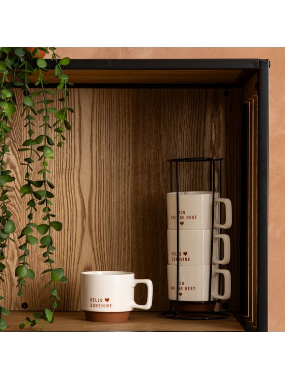 MIAhome MIAhome Zestaw 4 ceramicznych kubków na metalowym stojaku, 4 x 300 ml Biały