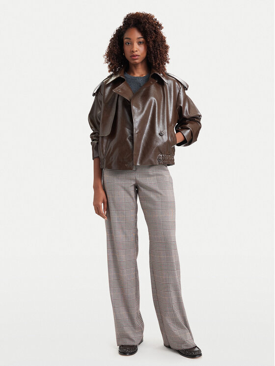 Simple Simple Jakna iz umetnega usnja 62KUDPU100 Temno rjava Regular Fit