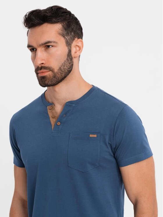 Ombre Ombre T-Shirt OM-TSCT-0206 Niebieski Regular Fit