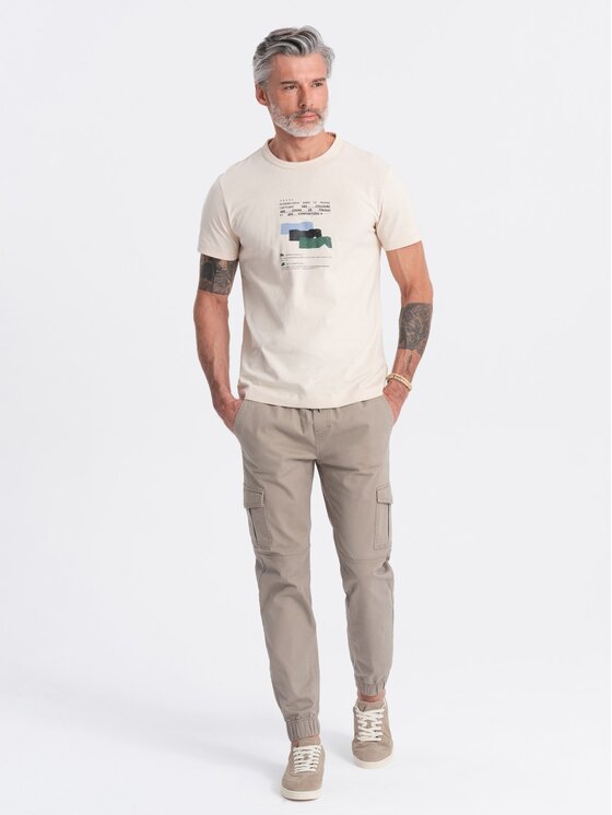 Ombre Ombre Joggers kalhoty OM-PAJO-0123 Béžová Regular Fit