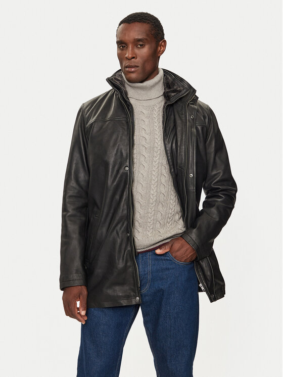 Serge Pariente Serge Pariente Nahkjope Parka Orio Must Regular Fit