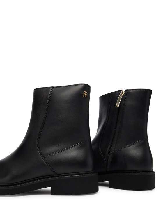 Tommy Hilfiger Tommy Hilfiger Боти Th Square Toe Leather Bootie FW0FW09046 Черен