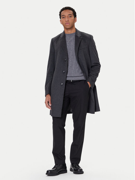 BOSS BOSS Vilnas mētelis Hyde 50549187 Pelēks Slim Fit