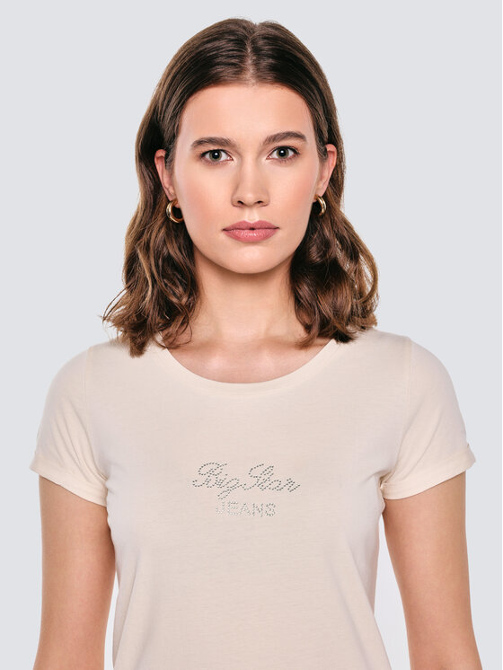 BIG STAR BIG STAR T-Shirt MALVINA Kremowy Basic Fit