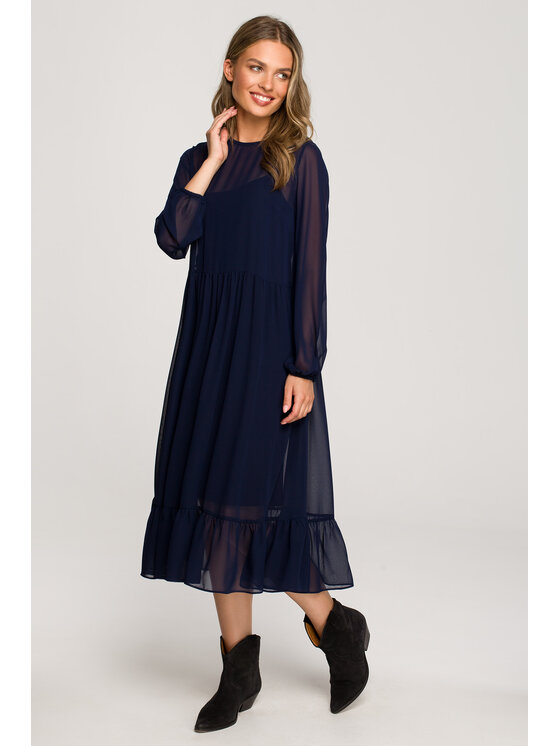 Stylove Stylove Každodenní šaty S319 Tmavomodrá Regular Fit