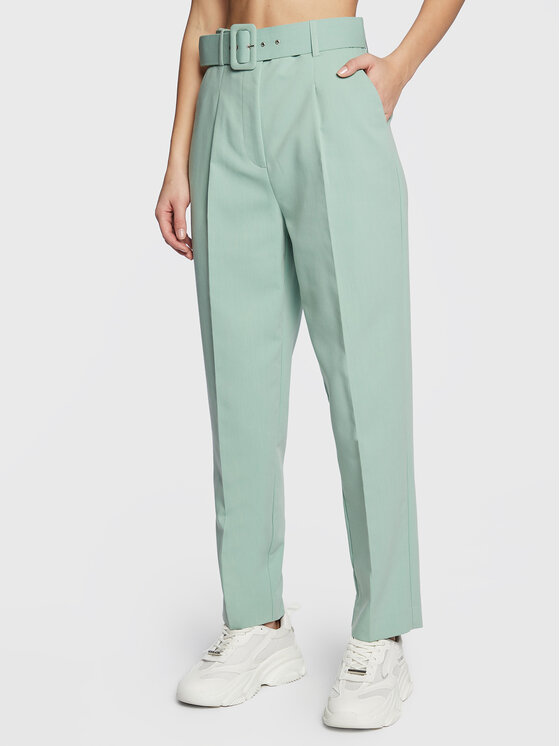 NAF NAF Bavlnené nohavice Egisele THNP36 Zelená Slim Fit