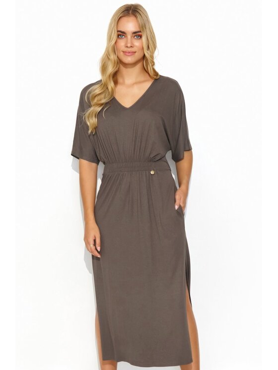 Makadamia Makadamia Sukienka codzienna M822 Brązowy Comfortable Fit
