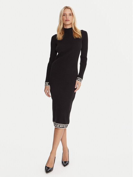 KARL LAGERFELD KARL LAGERFELD Rochie tricotată A4W13028 Negru Slim Fit