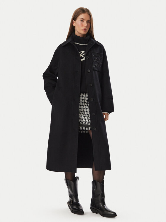 KARL LAGERFELD KARL LAGERFELD Płaszcz wełniany B4W15013 Czarny Regular Fit