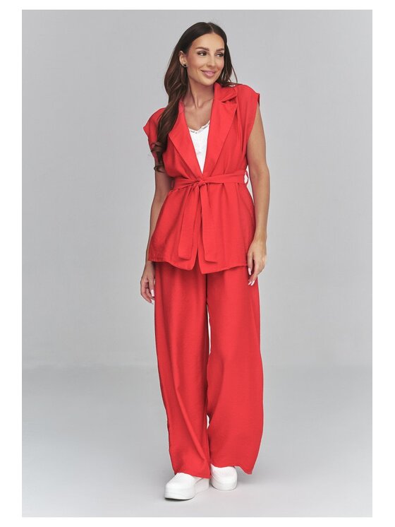 Makadamia Makadamia Komplet bluzka i spodnie C69 Czerwony Loose Fit