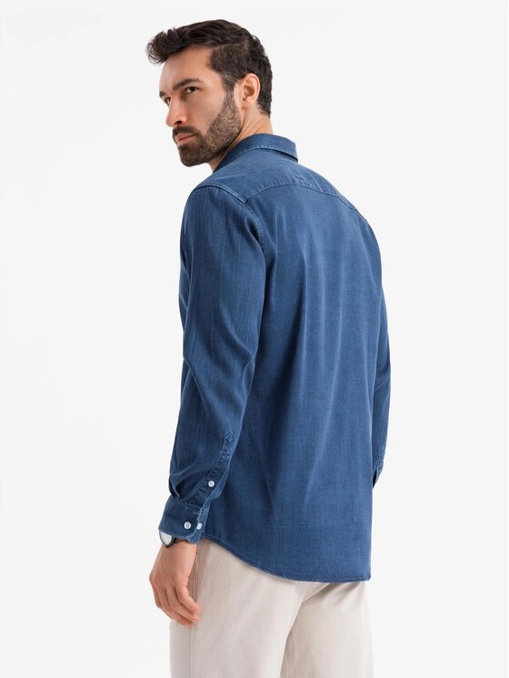 Ombre Ombre Koszula jeansowa OM-SHDS-0180 Niebieski Regular Fit