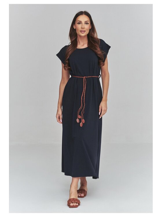 Makadamia Makadamia Sukienka codzienna C67 Niebieski Loose Fit