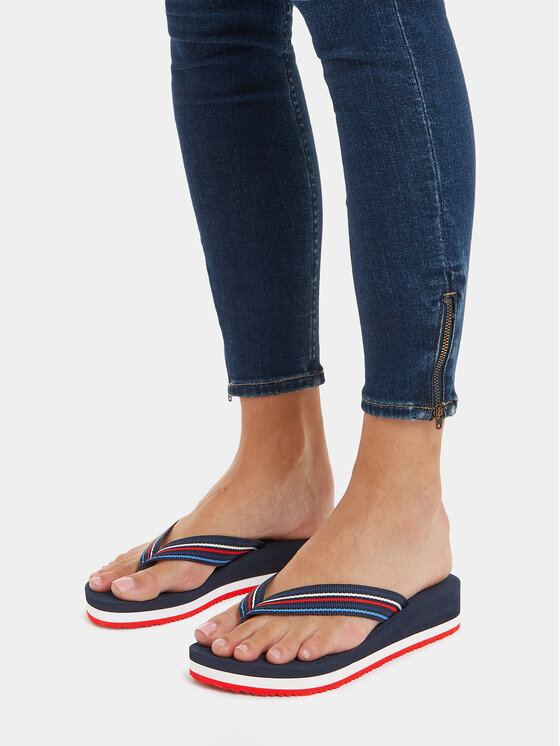 Tommy Hilfiger Tommy Hilfiger Šlepetės per pirštą Wedge Stripes Beach Sandal FW0FW07858 Tamsiai mėlyna