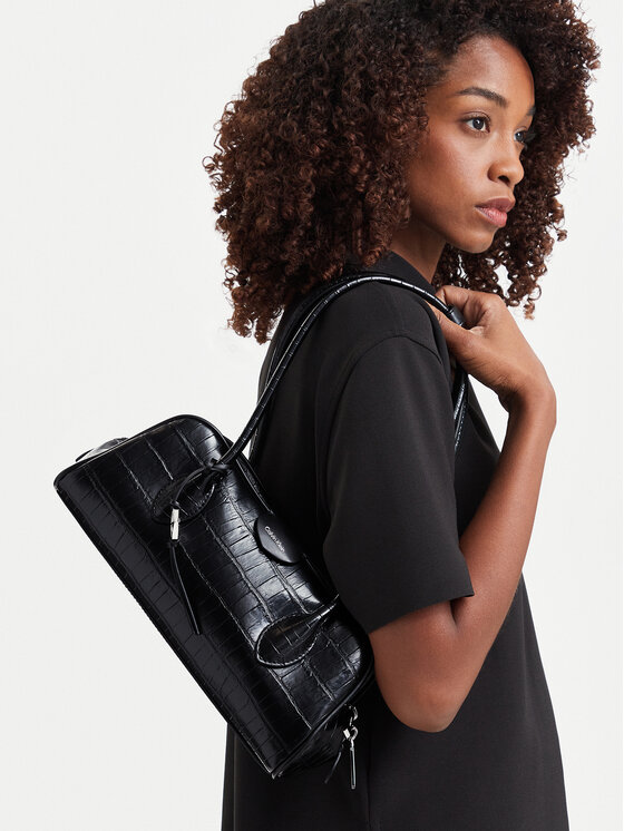 Calvin Klein Calvin Klein Torebka Emblem Trio Croco Shoulder Bag LV04F3780G Czarny