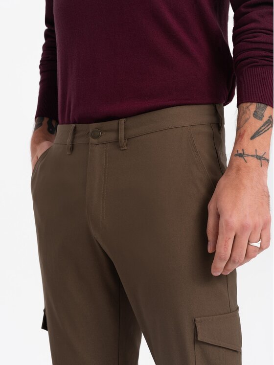 Ombre Ombre Kalhoty z materiálu OM-PACG-0178 Hnědá Regular Fit