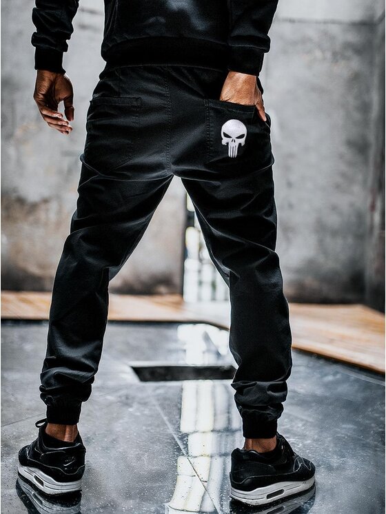 Marvel Marvel Spodnie materiałowe Spodnie Jeansowe Jogger Męskie Czarne Marvel Punisher Small XL Czarny Reglan Fit
