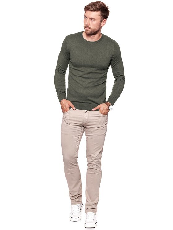 Wrangler Wrangler Sweter CREW KNIT Beżowy Regular Fit