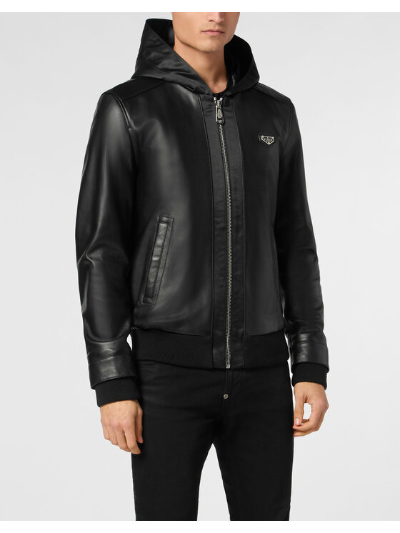 PHILIPP PLEIN PHILIPP PLEIN Kurtka skórzana 23061 Czarny Regular Fit