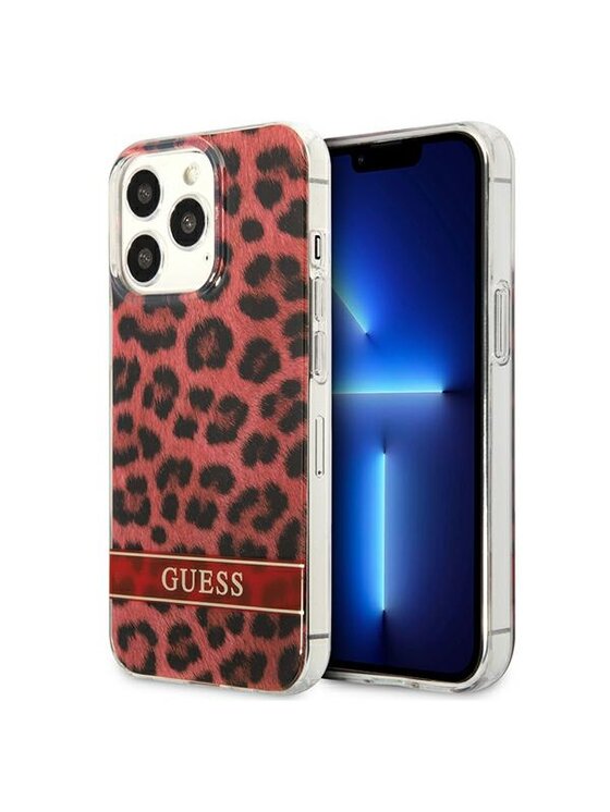 Guess Guess Etui na telefon Leopard Electro Stripe Czerwony