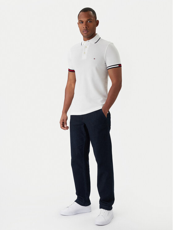 Tommy Hilfiger Tommy Hilfiger Polo marškinėliai Flag Cuff MW0MW38458 Balta Slim Fit