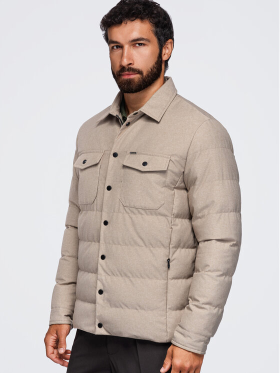 Ombre Ombre Kurtka przejściowa OM-JALP-0256 Beżowy Regular Fit