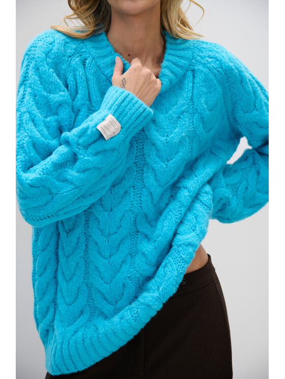 Fobya Fobya Sweter F1747 Niebieski Basic Fit