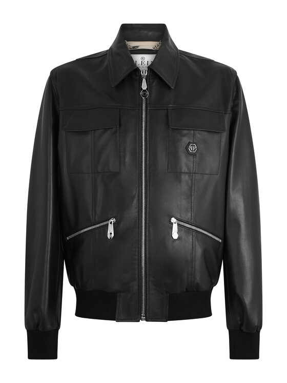 PHILIPP PLEIN PHILIPP PLEIN Kožená bunda 30590 Čierna Regular Fit