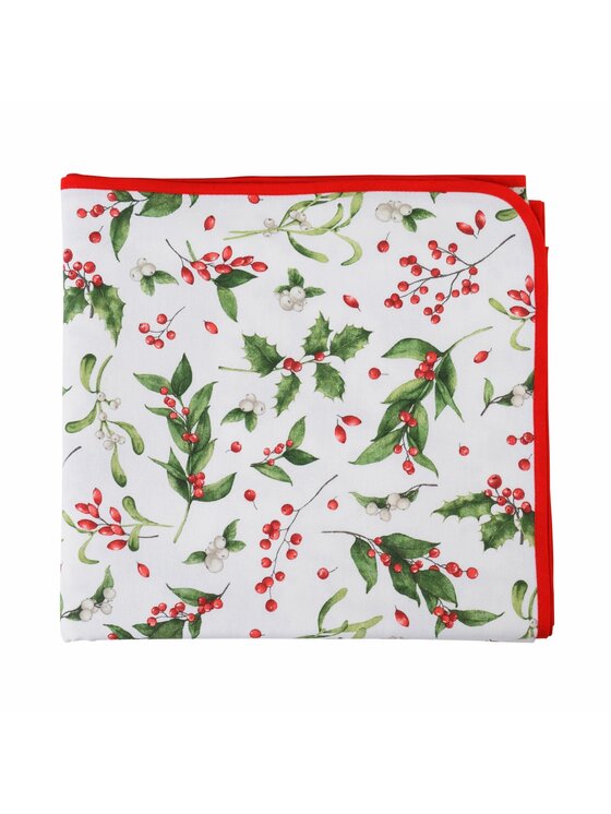 Roseberry Home Roseberry Home Obrus świąteczny z motywem ostrokrzewu Very Merry Christmas Czerwony
