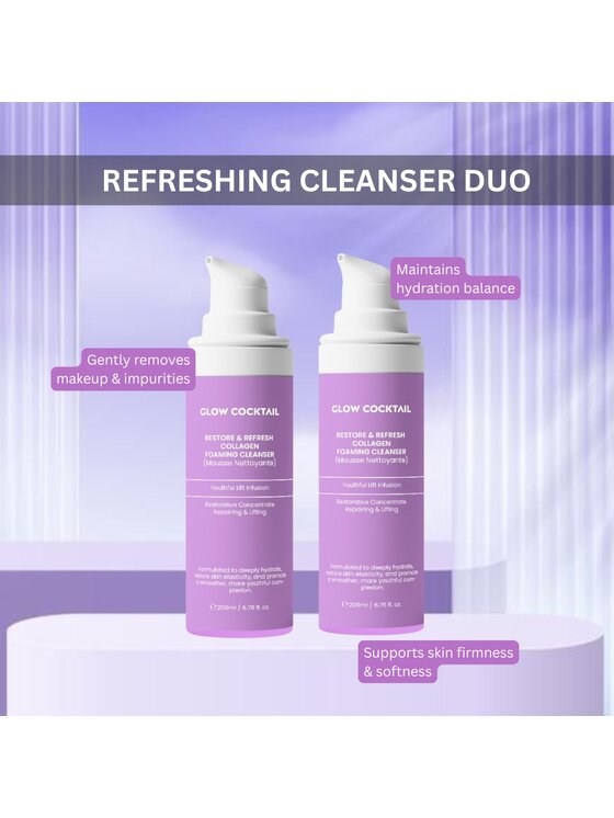 Glow Cocktail Glow Cocktail 2 x Restore & Refresh Collagen Foaming Cleanser 200ml Zestaw do pielęgnacji skóry